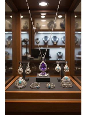 Anka Mücevherat 925 Ayar Gümüş Damla Kadın Kolye (Mor)