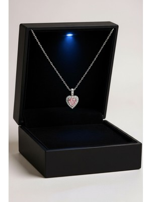 Anka Mücevherat Işıklı Kutuda 925 Ayar Gümüş Kalp Kadın Kolye (Pudra)