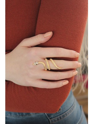 Ayarlanabilir Gold Renk Zirkon Taşlı Yılan Yüzük - Lisinya