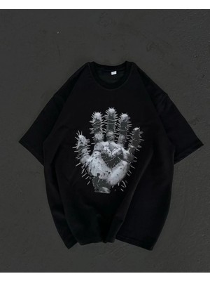 Tarz Yeri Kadın Baskılı T-Shirt Kısa Kol Bisiklet Yaka Regular Fit Rahat Kalıp Günlük Tişört  - Siyah