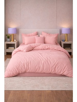 More Home Çift Kişilik Nevresim Takımı Lastikli Çarşaflı Pembe
