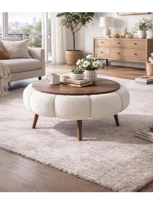 Gladsome Welsoft Kırık Beyaz Modern Orta Sehpa Puf