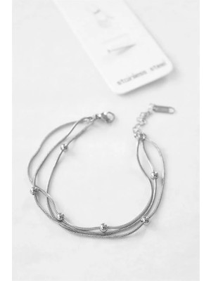 Üç Zincirli Toplu Çelik Bileklik - Gümüş