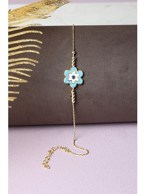 By Barun Papatya Bileklik Mavi Mineli 925 Ayar Gümüş Bileklik