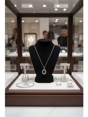 Anka Mücevherat 925 Ayar Gümüş Damla Kadın Kolye (Yeşil)