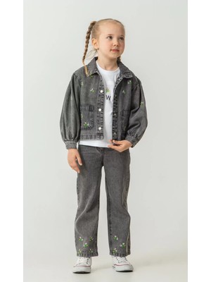 Alg KIZ ÇOCUK ÇİÇEK İŞLEMELİ 3'LÜ KOT TAKIM KOMBİN (Bir Beden Büyük Önerilir)