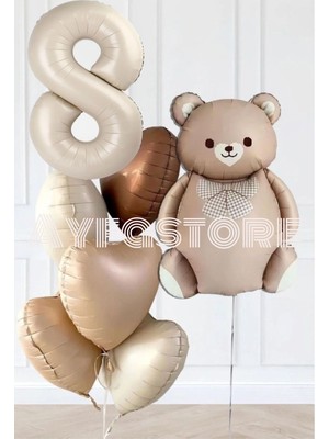 Feyza Design 8 Yaş Retro Rakam Krem Balon Seti Çok Renkli Doğum Günü