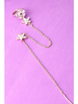 By Barun Kıkırdak Küpe 925 Ayar Zirkon Taşlı Zincir Kıkırdak Küpe