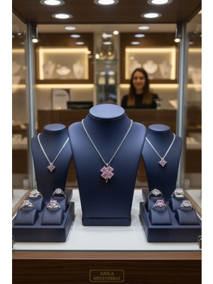 Anka Mücevherat 925 Ayar Gümüş Yonca Kadın Kolye (Pudra)