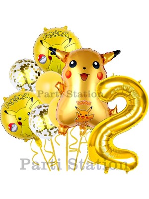 Feyza Design Mavi Pokémon Pikachu Konsept 2 Yaş Doğum Günü Balon Seti