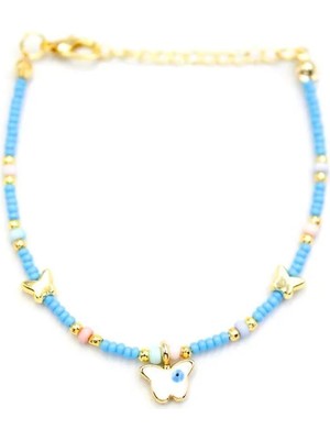 Kelebek Boncuk Bileklik - Açık Mavi