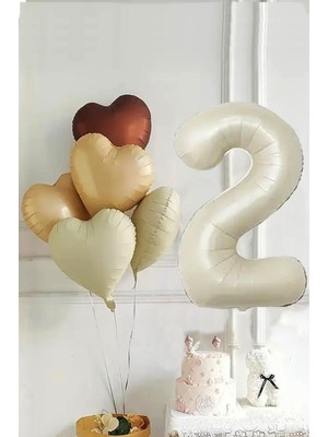 Feyza Design Krem Renkli 2 Yaş Doğum Günü Balon Seti - 5 Adet Kalp Balon