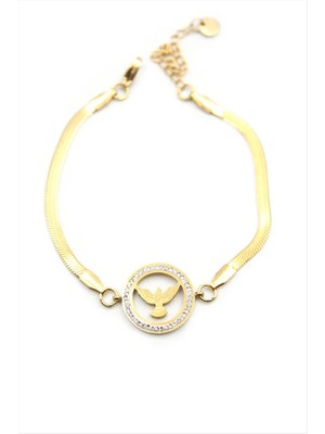 Taşlı Anka Kuşu Bileklik - Altın