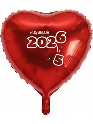 Feyza Design Hoş Geldin 2026 Kırmızı Balon Yılbaşı Süs Parti Dekorasyonu
