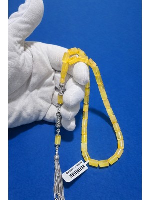 Benko Kehribar Tesbih Kapsül Kesim 17.7gr Taş ÇAPI:6,3X10 Mm,tam BOY:32CM Orjinal Gümüş.