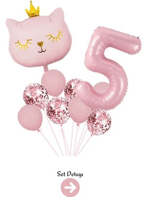 Feyza Design 5 Yaş Pembe Kedi Konfeti Temalı Balon Seti Dekoru