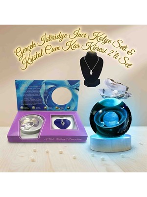 Wolawood 3D Futuristic Gerçek İnci Kolye ve 3D Kristal Cam Küre 2'li Hediye Seti Cappuccino Renkli