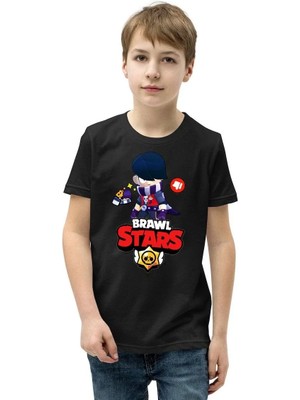 Tarz Yeri Unisex Bisiklet Yaka Kısa Kol Baskılı Çocuk T-Shirt - Siyah