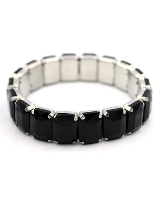 Lastikli Taşlı Bilezik - Siyah