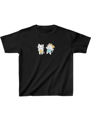 Unisex Çocuk Baskılı T-Shirt - Siyah