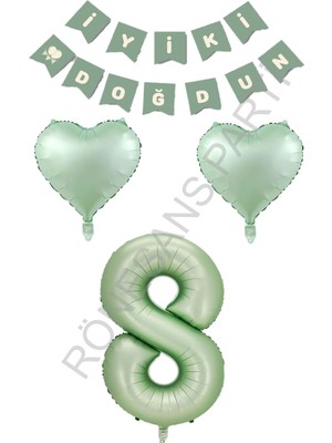 Feyza Design Yeşil Renk Rakam Kalp Banner Doğum Günü Seti (Yaş-8)