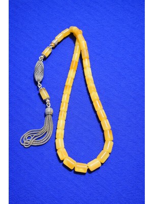 Benko Kehribar Tesbih Kapsül Kesim 17.7gr Taş ÇAPI:6,20X10 Mm,tam BOY:36CM Orjinal Gümüş.