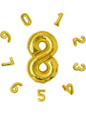 Feyza Design Altın Rakam Balon 100 cm (40 Inç) 8 Yaş Partisi Süsleri