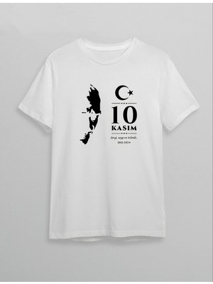 10 Kasım Atatürk Baskılı T-Shirt - Beyaz