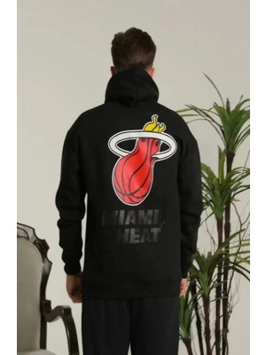 Erkek Kapşonlu Baskılı Sweetshirt - Siyah