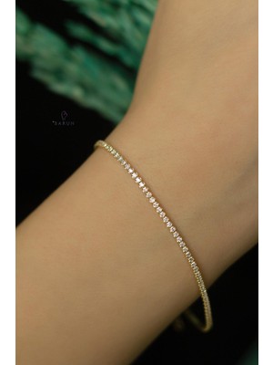 By Barun Beyaz Taşlı Su Yolu Pırlanta Model Görünümlü 925 Ayar Ince Tenis Gümüş Bileklik