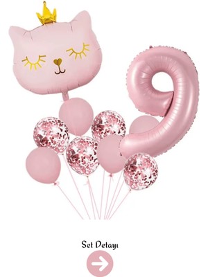 Feyza Design 9 Yaş Pembe Kedi Konfeti Temalı Balon Seti