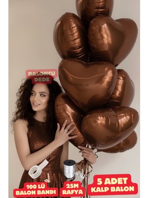 Feyza Design Kahverengi Kalpli Folyo Balon 5 Adet - Sevgili ve Özel Günler Için