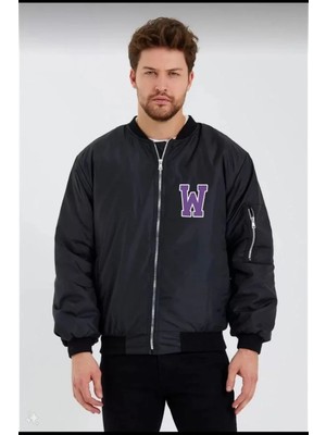 Tarz Yeri Wild One Baskılı Erkek Bomber Mont – Panter Desenli, Fermuarlı, Kapitone Astarlı Ceket - Siyah