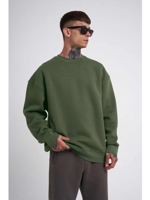 Tarz Yeri Erkek Biskilet Yaka Üç Iplik Sweatshirt - Haki