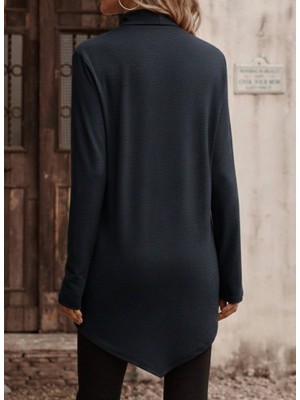 Bizcomoda Kadın Uzun Kollu Balıkçı Yaka Asimetrik Kesim Detaylı Antrasit Yün Viskon Bluz