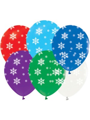 Feyza Design Baskılı Kar Tanesi Pastel Balon 10 Adet - Çok Renkli Şişirilebilir Balonlar