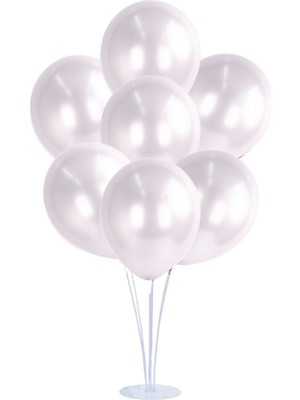 Feyza Design 7 Adet Metalik Beyaz Balon Standı Seti - Hobi & Eğlence