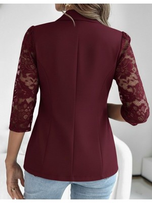 Ne Verelim Size Kadın Uzun Kollu Truvakar Kol Önden Düğmeli Cepli Dantelli Atlas Ceket