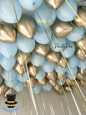 Feyza Design Mavi-Gold Renk Balon Seti 15'li - Metalik Balonlar