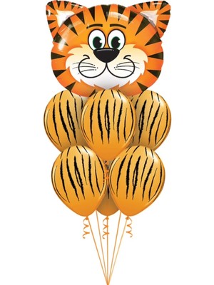 Feyza Design Turuncu Safari Temalı Kaplan Figürlü Folyo Balon Seti