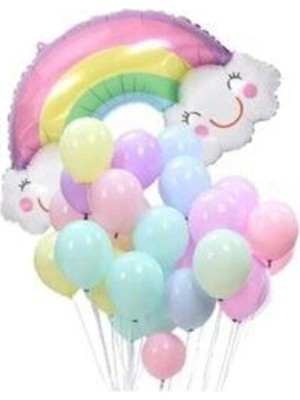 Feyza Design Gökkuşağı Temalı Çok Renkli Balonlu Doğum Günü Seti