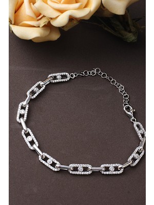 By Barun  Zincir Bileklik Yuvarlak 925 Ayar Gümüş Zirkon Taşlı Bileklik