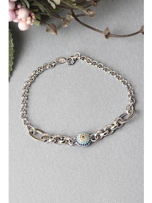 By Barun Zincir Bileklik Nazar Göz Yuvarlak 925 Ayar Gümüş Zincir Bileklik