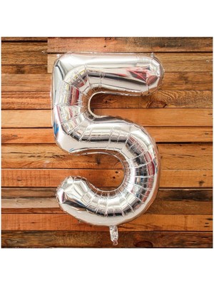 Feyza Design Gümüş Rakam Folyo Balon 100 cm - 5 Rakamı