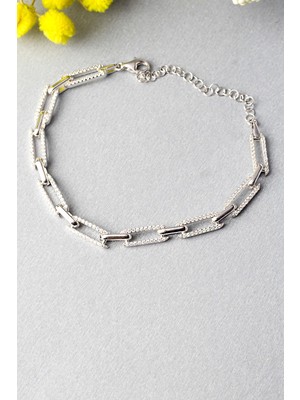 By Barun Zincir Bileklik Su Yolu Zirkon Taşlı Gold Rengi 925 Ayar Gümüş Bileklik