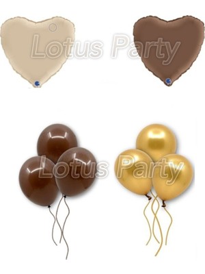 Feyza Design Kahverengi Balon Seti - Folyo Balonlar ve Bohem Kalp Tasarımı