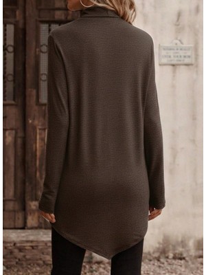 Asyahsap Kadın Uzun Kollu Balıkçı Yaka Asimetrik Kesim Detaylı Yün Viskon Bluz