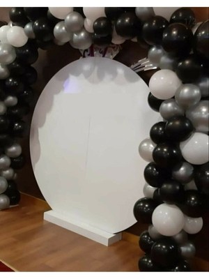 Feyza Design 12 Inç Metalik Beyaz Gümüş Siyah Parti Balonları ve Zinciri Seti
