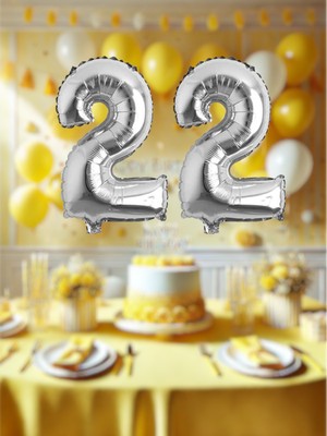 Feyza Design Gümüş Renk 22 Rakamlı Folyo Balon 40 Inç - Doğum Günü ve Etkinlikler