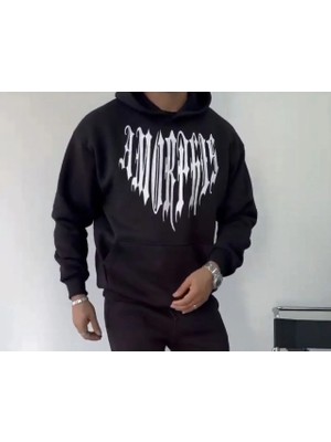 Tarz Yeri Erkek Üç Iplik Pamuklu Kapüşonlu Baskılı Sweatshirt - Siyah